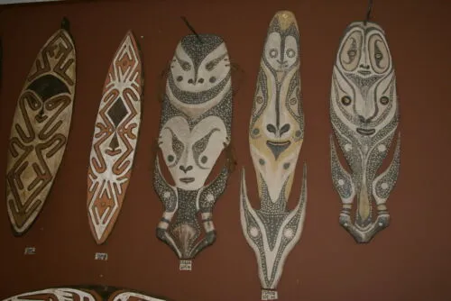 33" Old Palembei Iatmul Sepik Ancestor Polychrome Carved Tribal Food Hook 12A0A