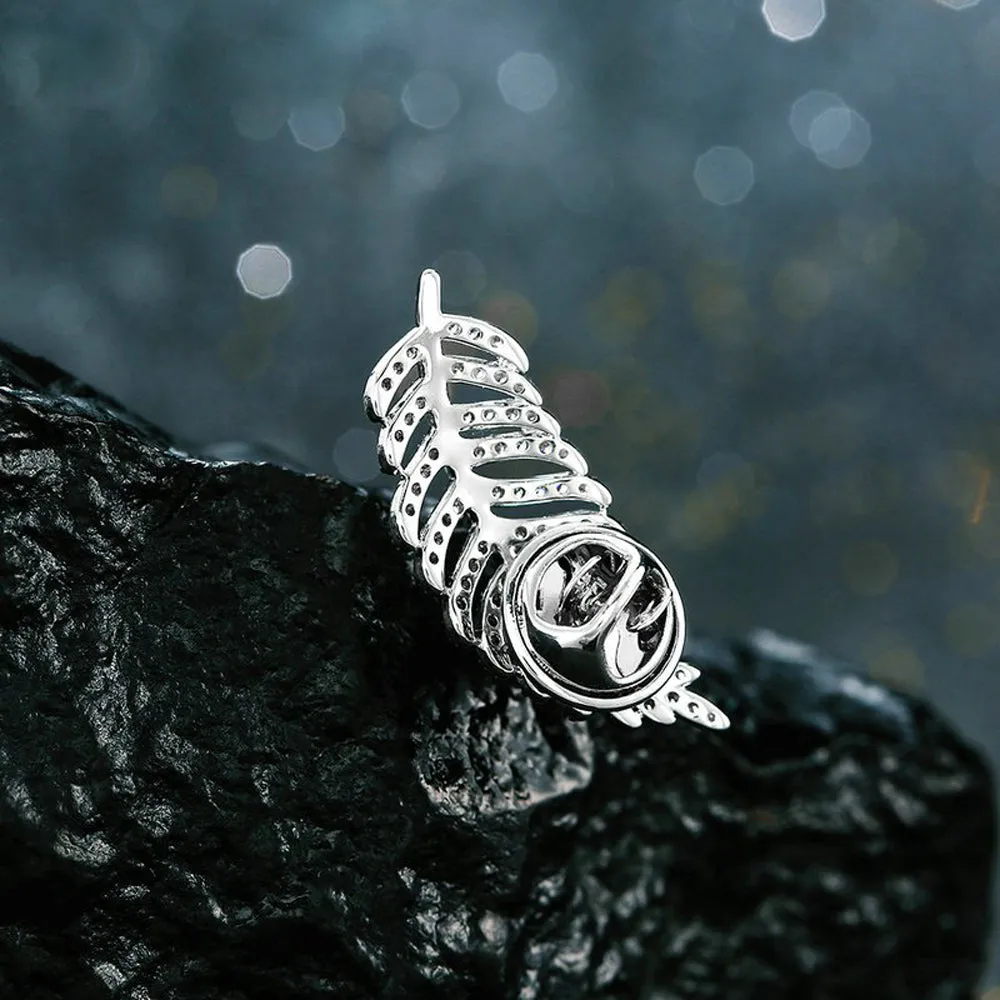 Autumn Leaf Crystal Clear Diamante Silver Brooch