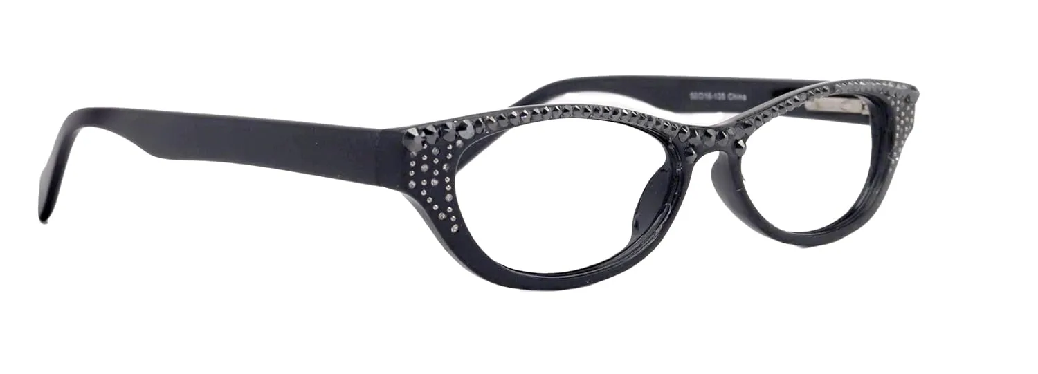 Bling Cat Eyes, Women Reading Glasses Adorned W Light Colorado Genuine European Crystals (Brown) Frame, NY Fifth Avenue. ( 2.50)