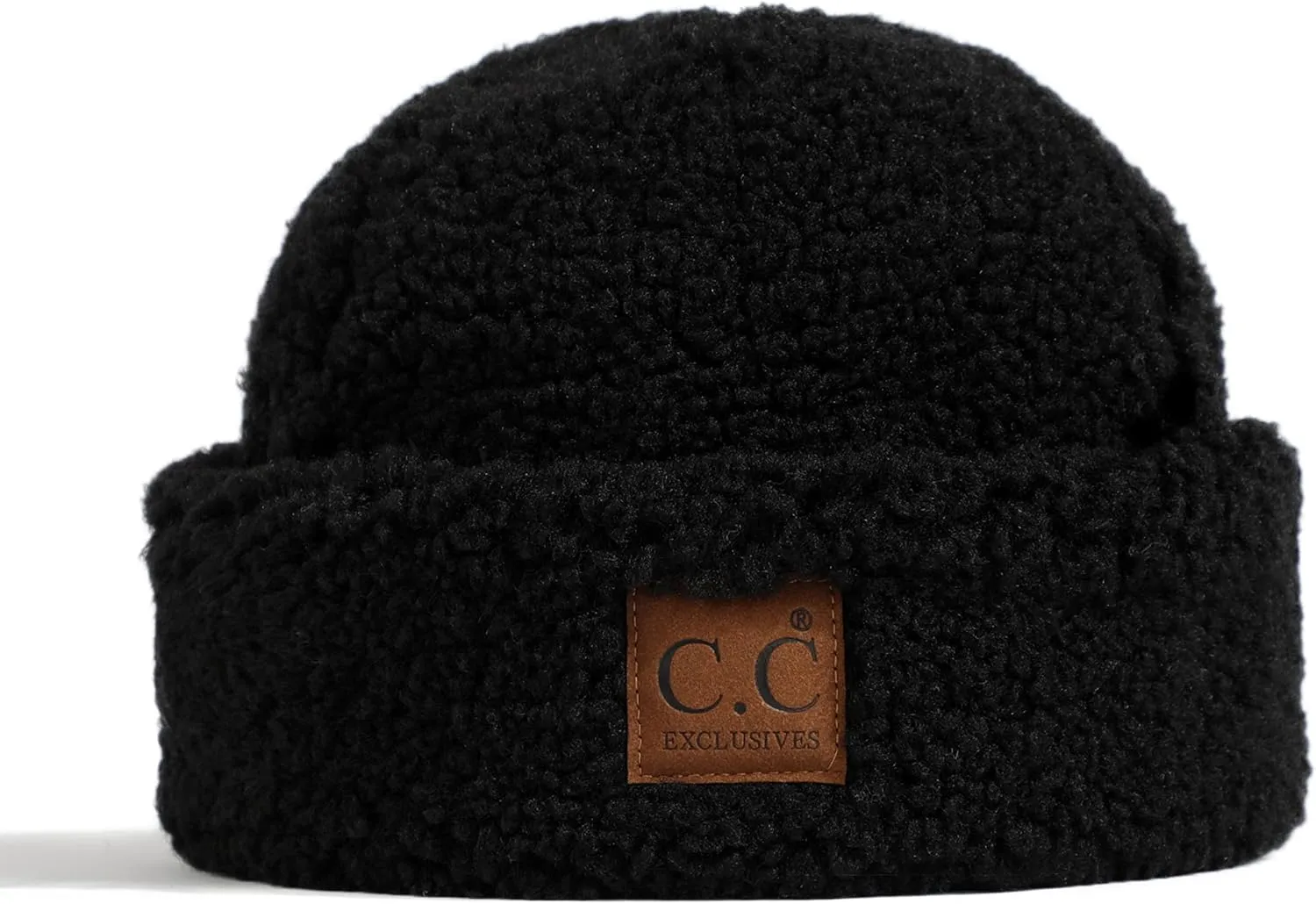 C.C Sherpa Cuff Beanie Hat Suede Logo and Sherpa Mitten Gloves (HAT-008,MT-008)