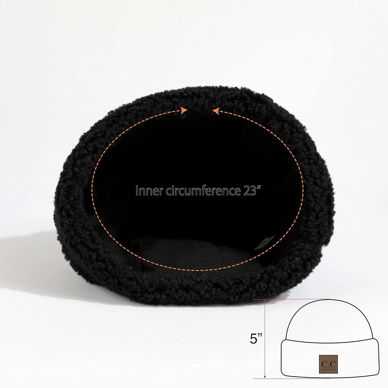 C.C Sherpa Cuff Beanie Hat Suede Logo and Sherpa Mitten Gloves (HAT-008,MT-008)
