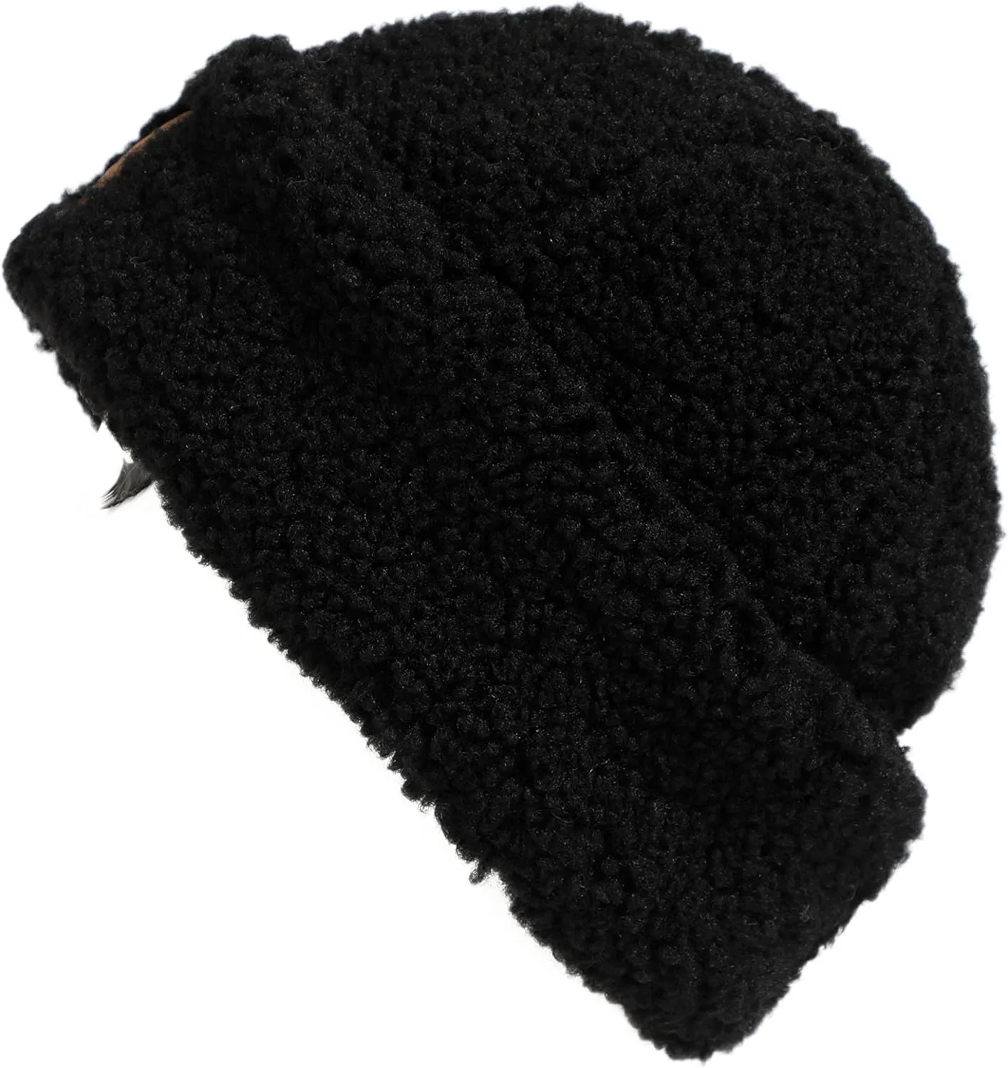 C.C Sherpa Cuff Beanie Hat Suede Logo and Sherpa Mitten Gloves (HAT-008,MT-008)