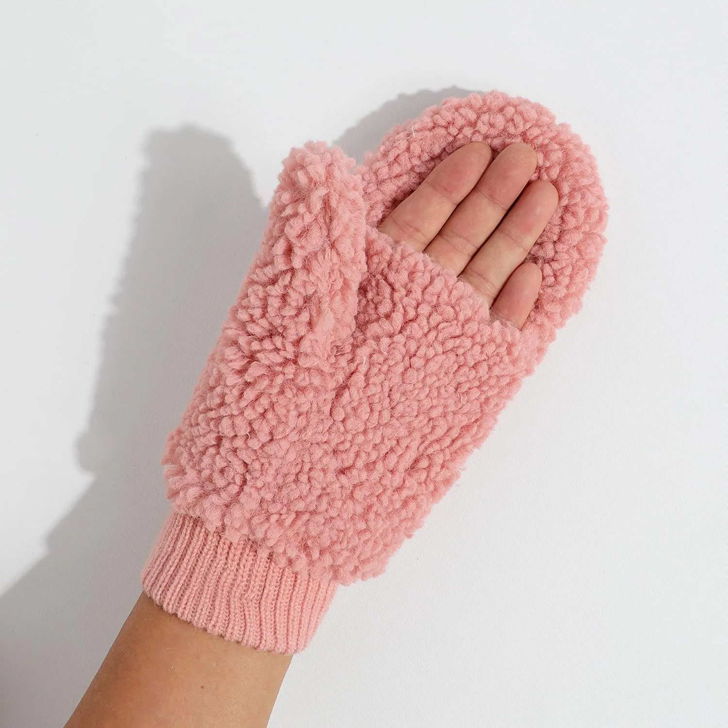 C.C Sherpa Cuff Beanie Hat Suede Logo and Sherpa Mitten Gloves (HAT-008,MT-008)