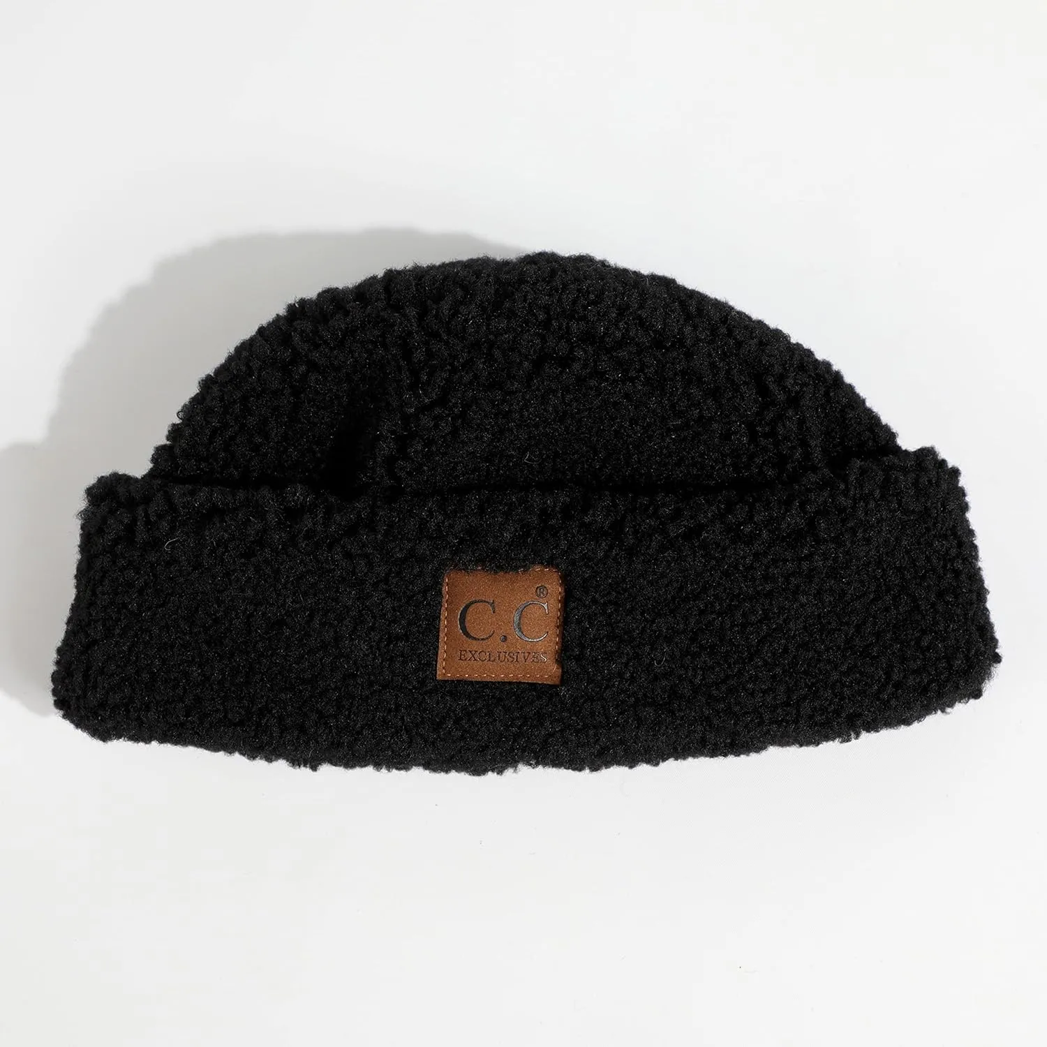 C.C Sherpa Cuff Beanie Hat Suede Logo and Sherpa Mitten Gloves (HAT-008,MT-008)