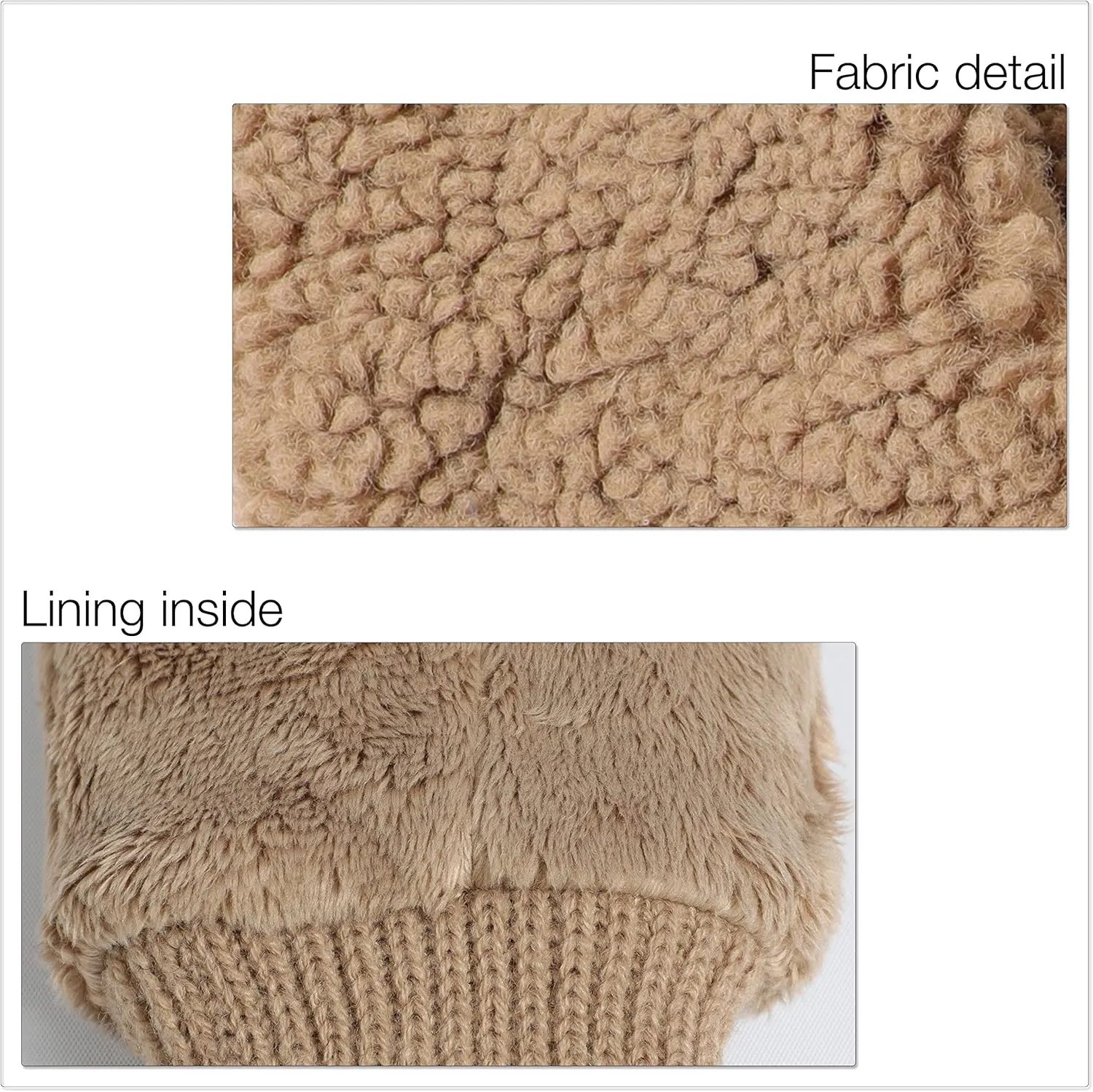 C.C Sherpa Cuff Beanie Hat Suede Logo and Sherpa Mitten Gloves (HAT-008,MT-008)