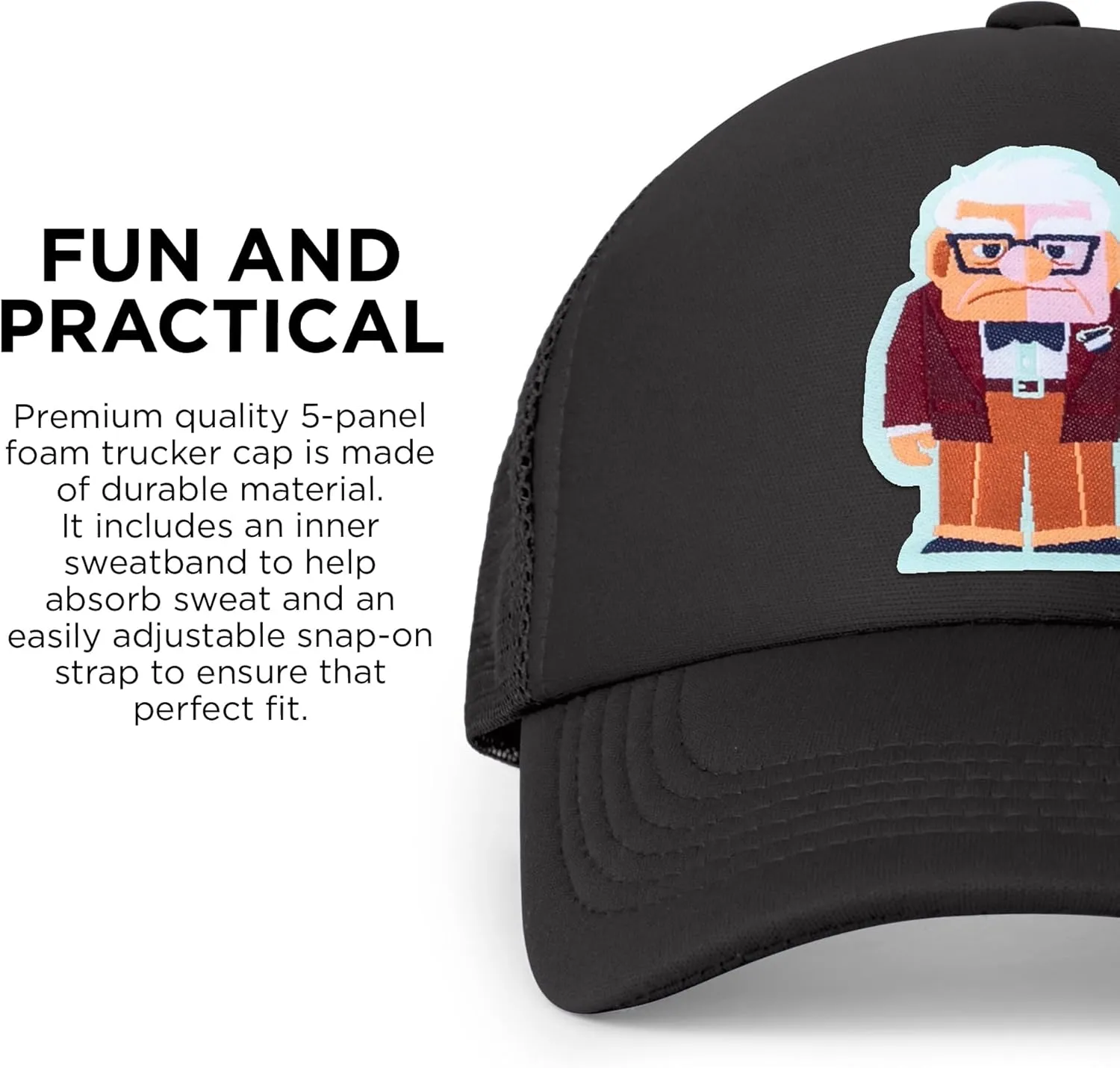 Disney Adult Trucker Hat, UP, Carl Fredricksen Mesh Snapback Baseball Cap