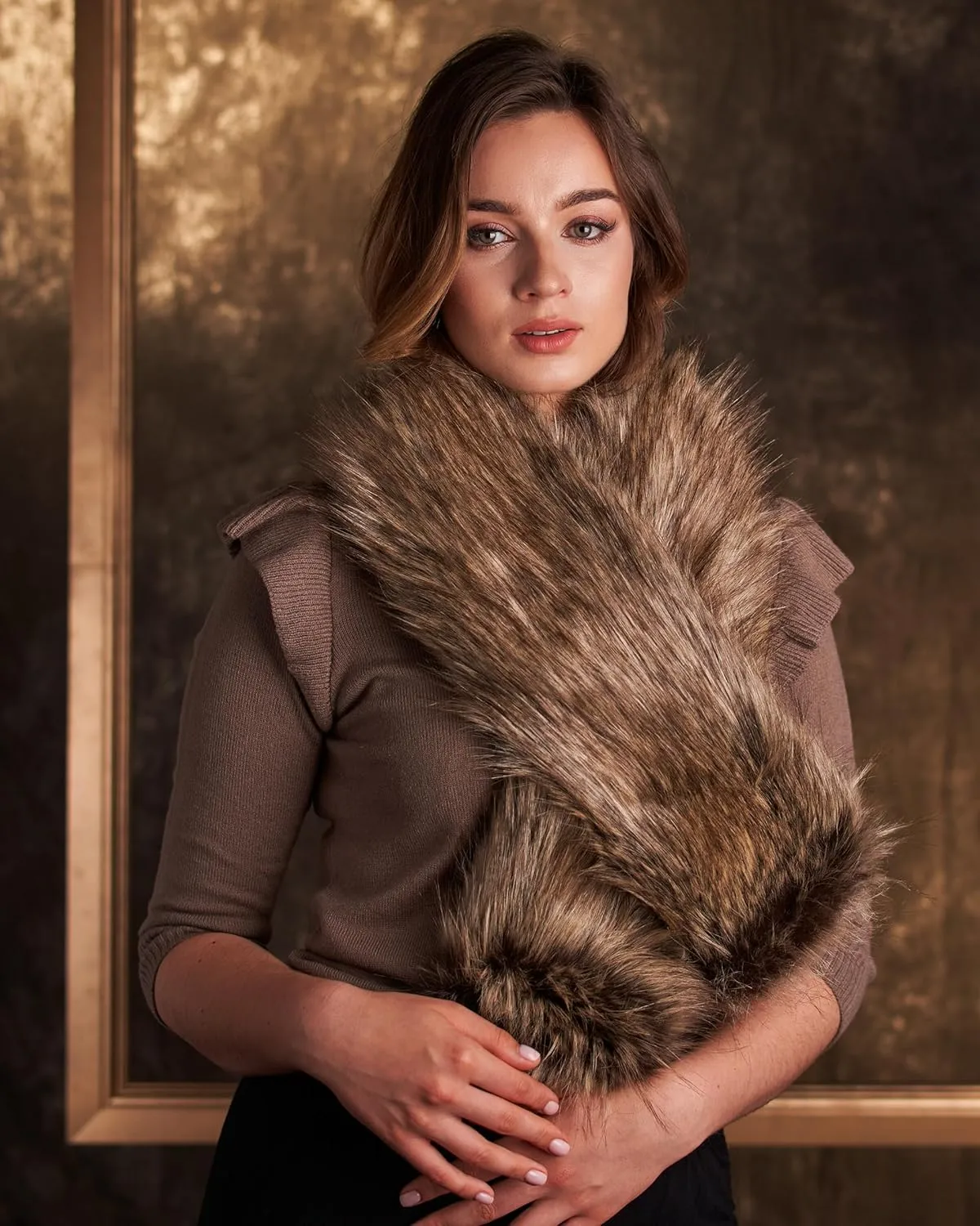Futrzane Classic Scarf - Faux Fur Scarves Collars for Women - Long Neck Warmer