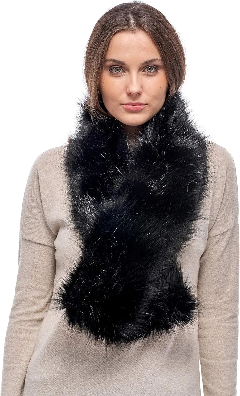Futrzane Classic Scarf - Faux Fur Scarves Collars for Women - Long Neck Warmer