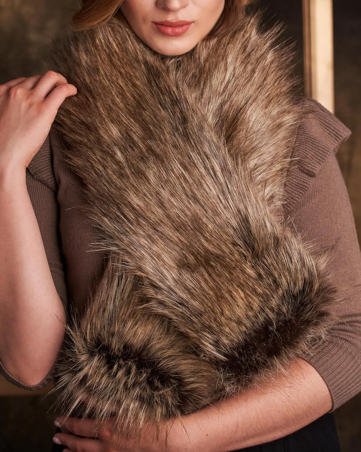 Futrzane Classic Scarf - Faux Fur Scarves Collars for Women - Long Neck Warmer