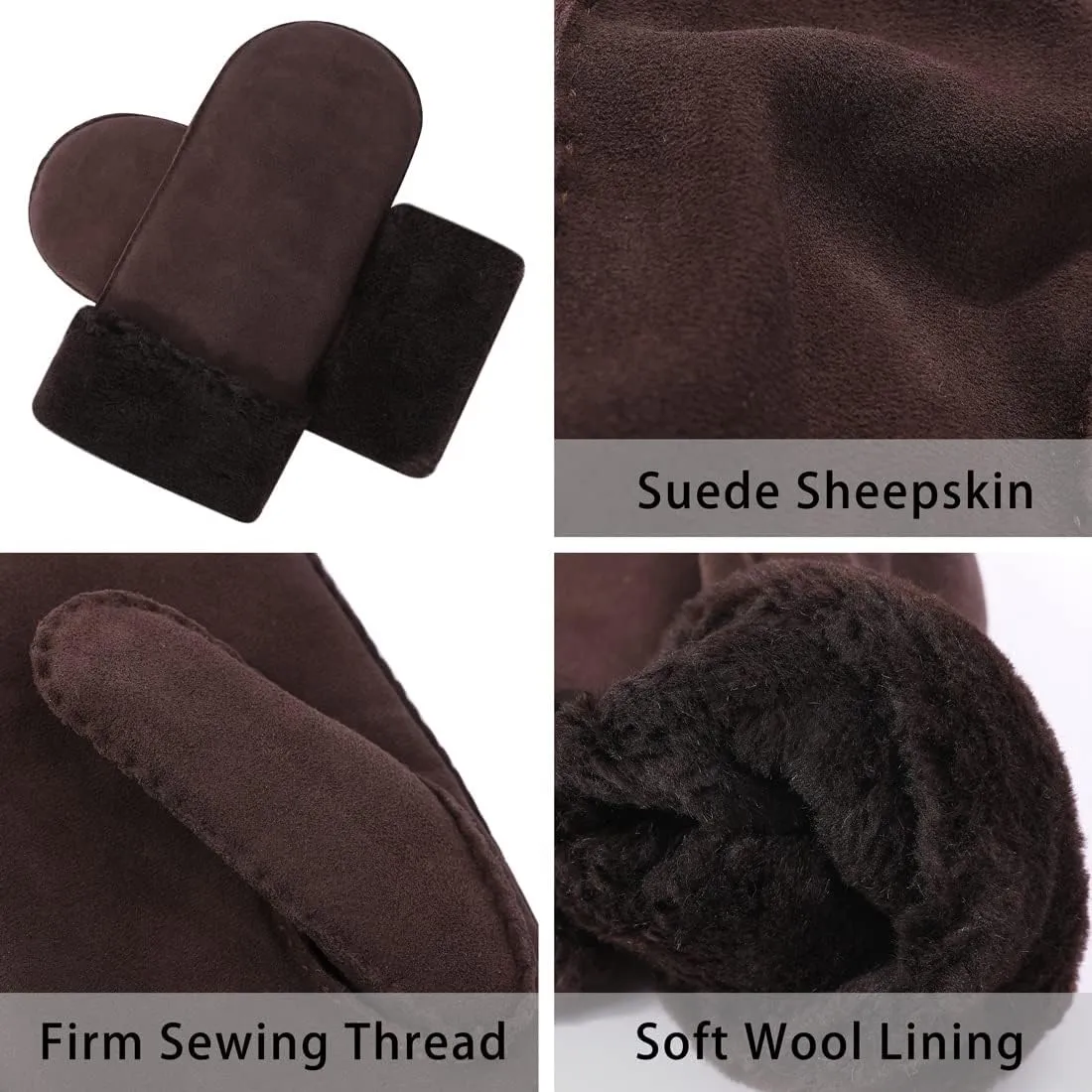 Harssidanzar Winter Mitten Gloves,Men Sheepskin Shearling Heated Warm Furry Cuff Mitten Gloves For Winter KM042US