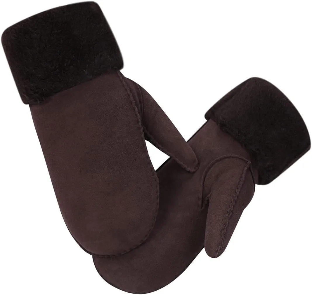 Harssidanzar Winter Mitten Gloves,Men Sheepskin Shearling Heated Warm Furry Cuff Mitten Gloves For Winter KM042US