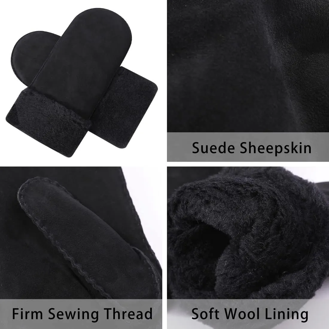 Harssidanzar Winter Mitten Gloves,Men Sheepskin Shearling Heated Warm Furry Cuff Mitten Gloves For Winter KM042US