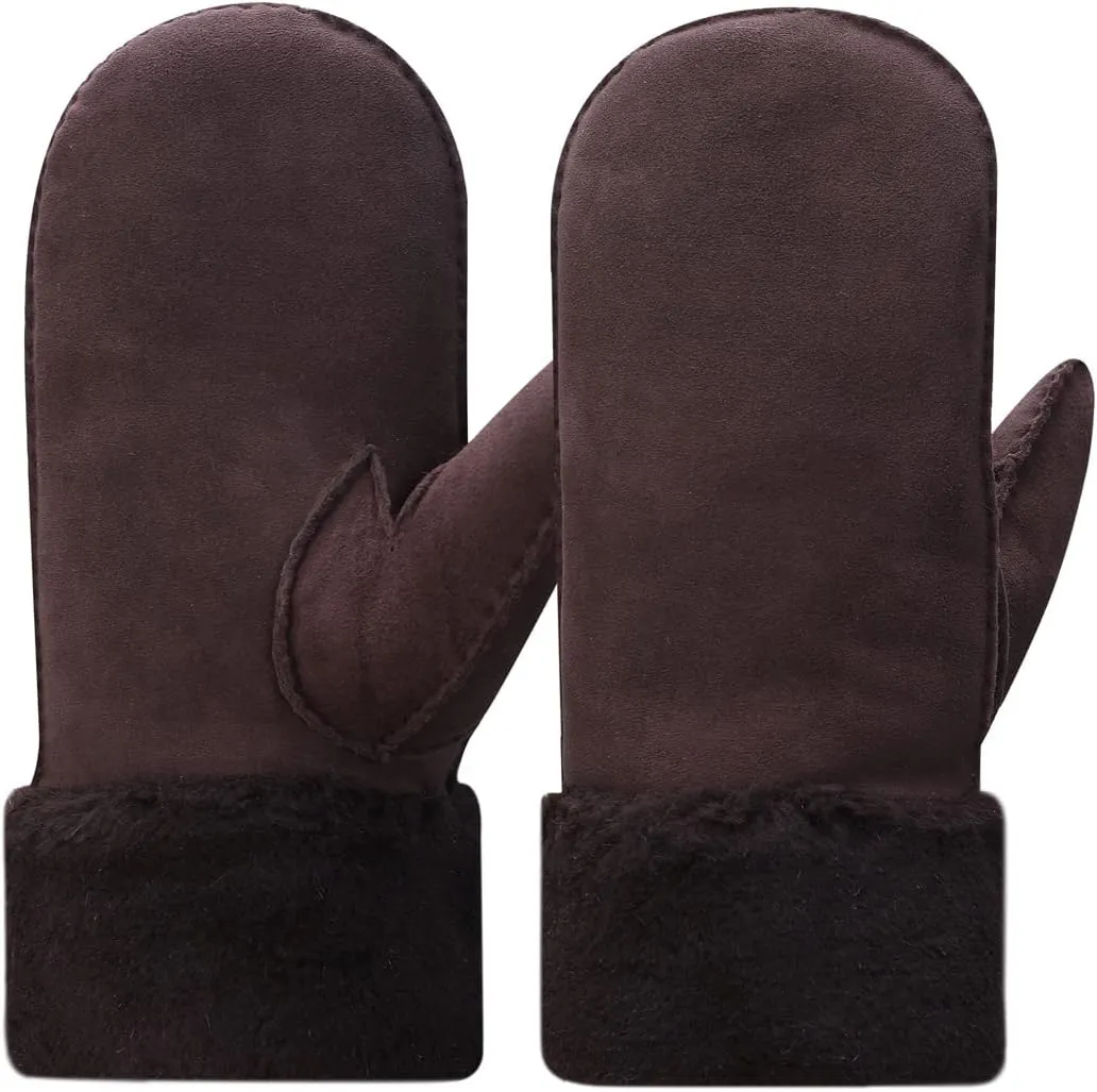 Harssidanzar Winter Mitten Gloves,Men Sheepskin Shearling Heated Warm Furry Cuff Mitten Gloves For Winter KM042US