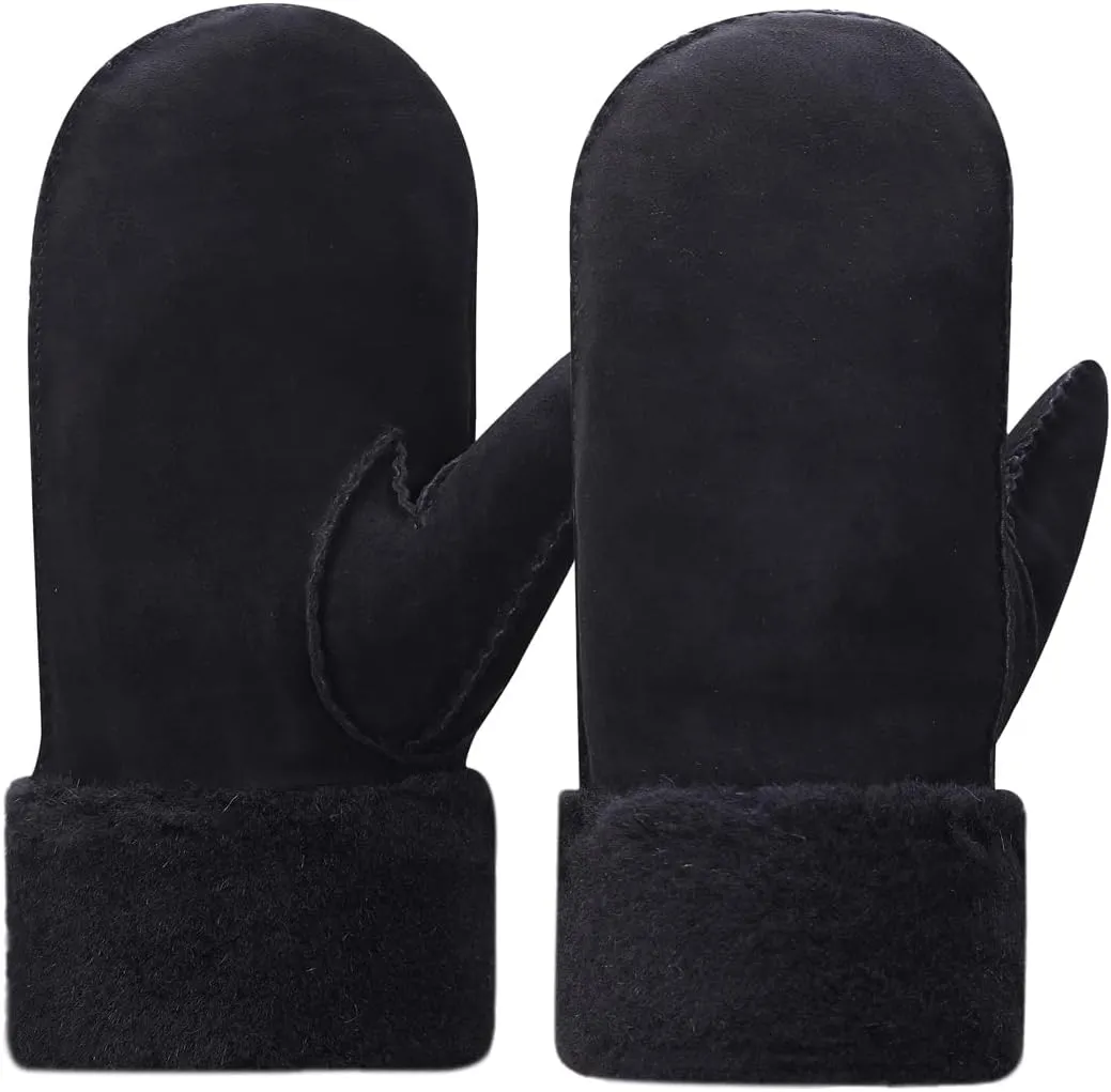 Harssidanzar Winter Mitten Gloves,Men Sheepskin Shearling Heated Warm Furry Cuff Mitten Gloves For Winter KM042US