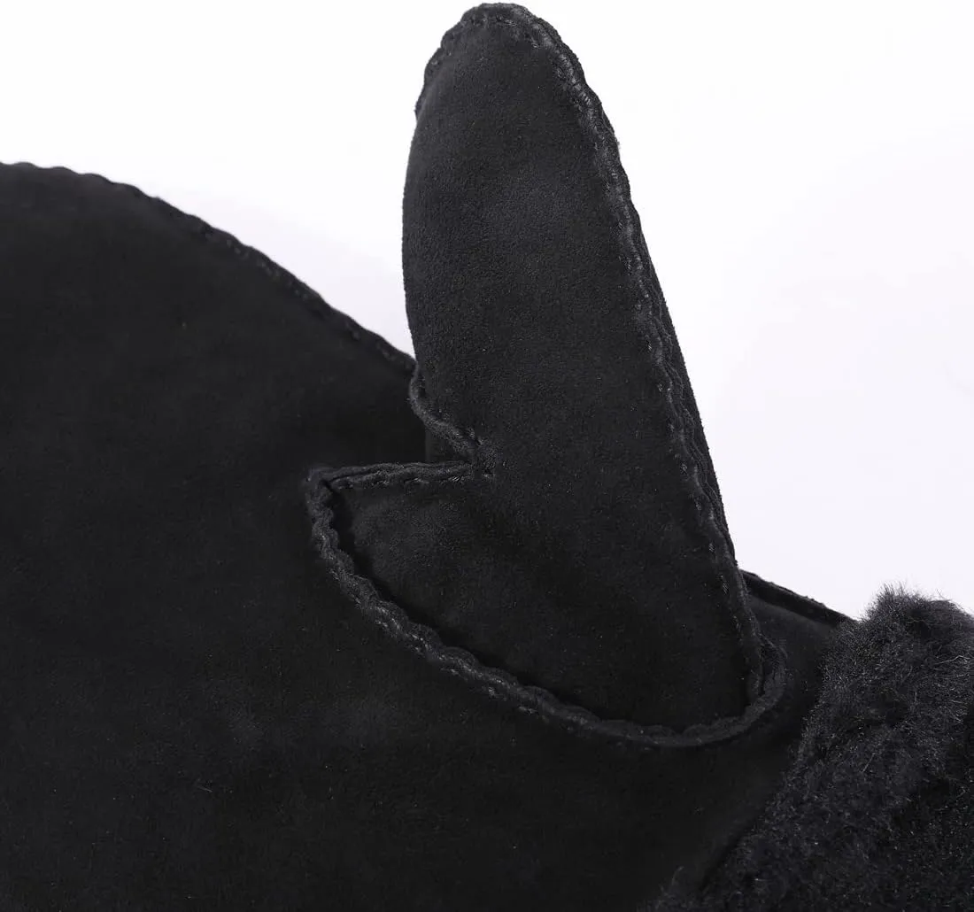 Harssidanzar Winter Mitten Gloves,Men Sheepskin Shearling Heated Warm Furry Cuff Mitten Gloves For Winter KM042US