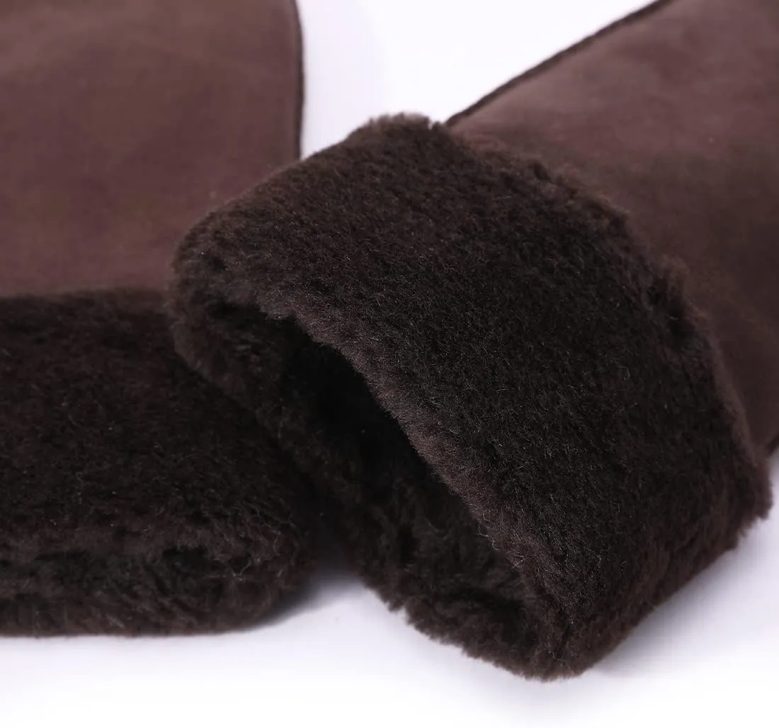 Harssidanzar Winter Mitten Gloves,Men Sheepskin Shearling Heated Warm Furry Cuff Mitten Gloves For Winter KM042US