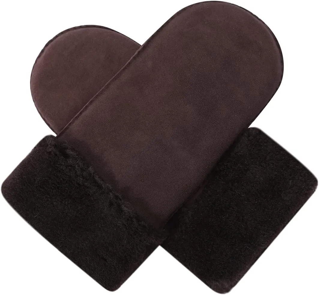 Harssidanzar Winter Mitten Gloves,Men Sheepskin Shearling Heated Warm Furry Cuff Mitten Gloves For Winter KM042US