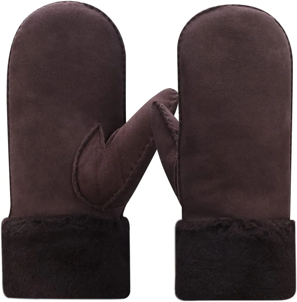 Harssidanzar Women Winter Mitten Gloves,Sheepskin Shearling Heated Warm Furry Cuff Gloves KL024US
