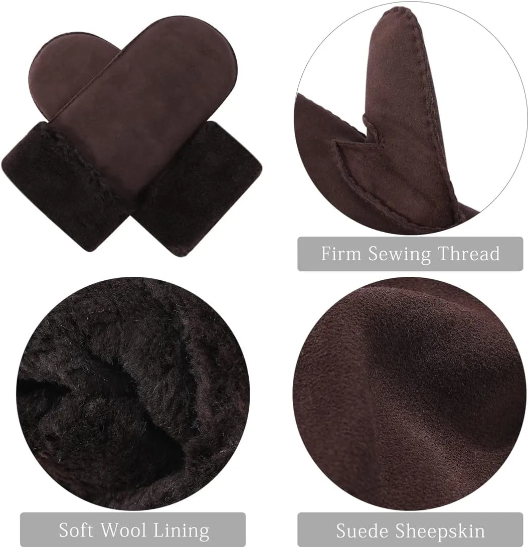 Harssidanzar Women Winter Mitten Gloves,Sheepskin Shearling Heated Warm Furry Cuff Gloves KL024US