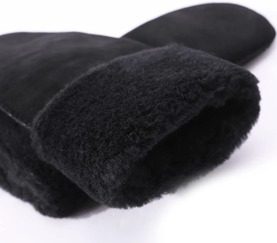 Harssidanzar Women Winter Mitten Gloves,Sheepskin Shearling Heated Warm Furry Cuff Gloves KL024US