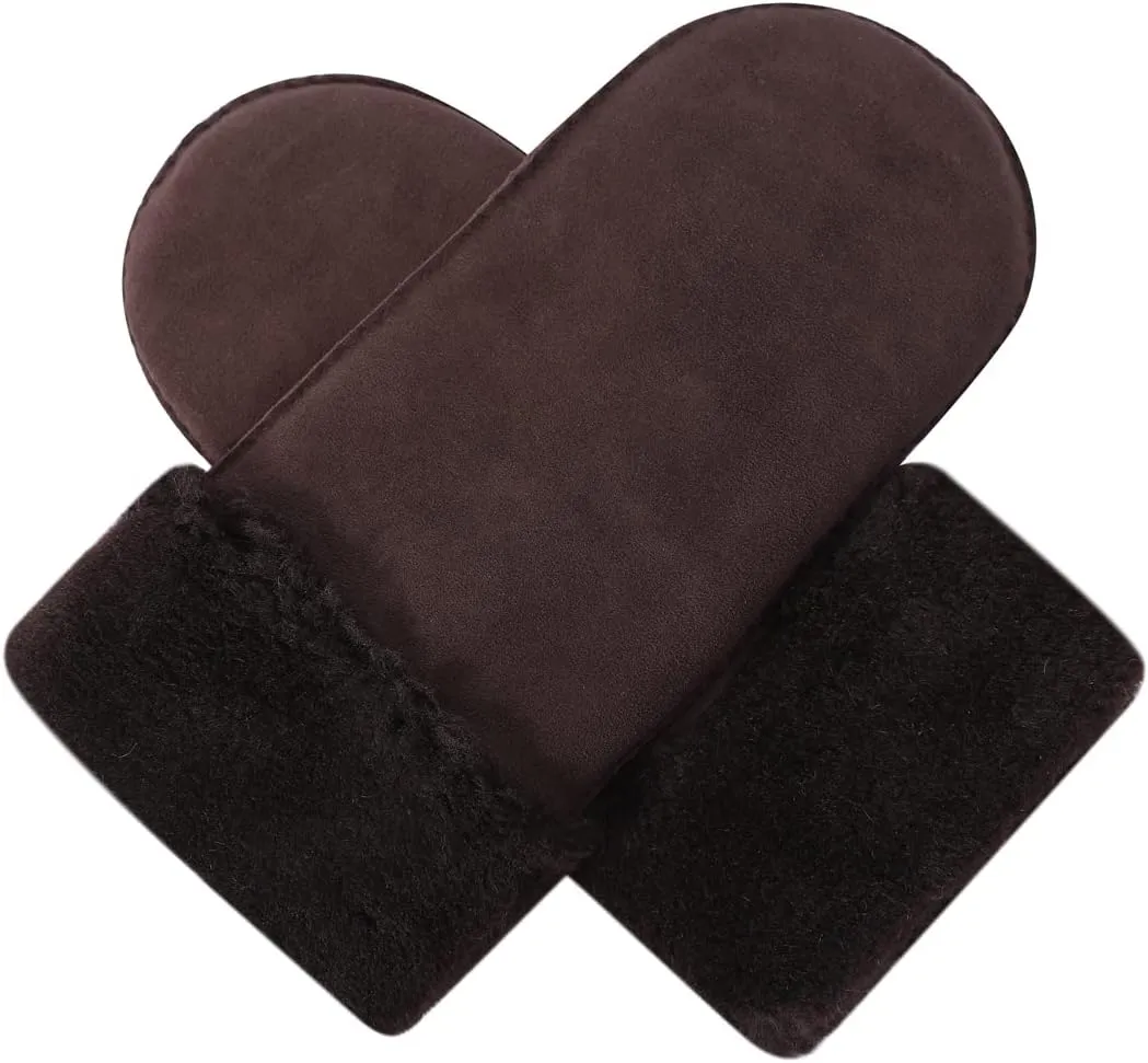 Harssidanzar Women Winter Mitten Gloves,Sheepskin Shearling Heated Warm Furry Cuff Gloves KL024US