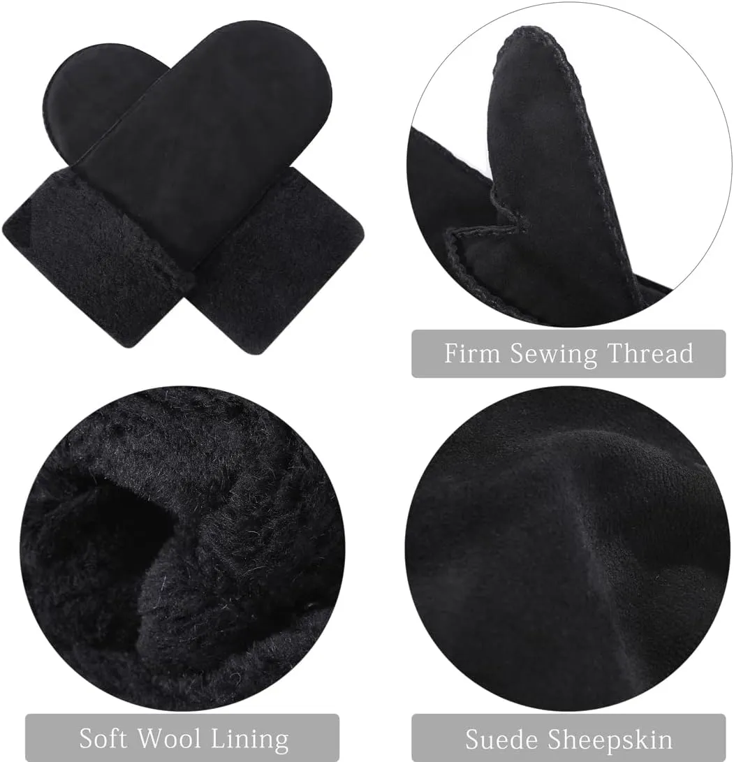 Harssidanzar Women Winter Mitten Gloves,Sheepskin Shearling Heated Warm Furry Cuff Gloves KL024US
