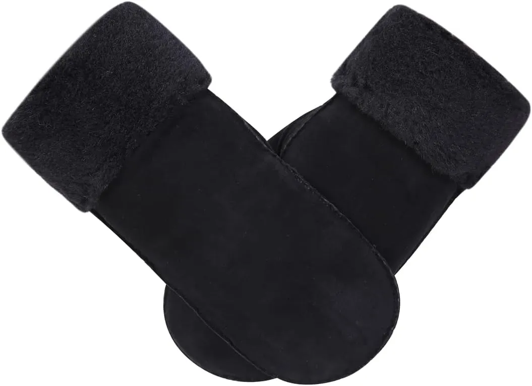 Harssidanzar Women Winter Mitten Gloves,Sheepskin Shearling Heated Warm Furry Cuff Gloves KL024US