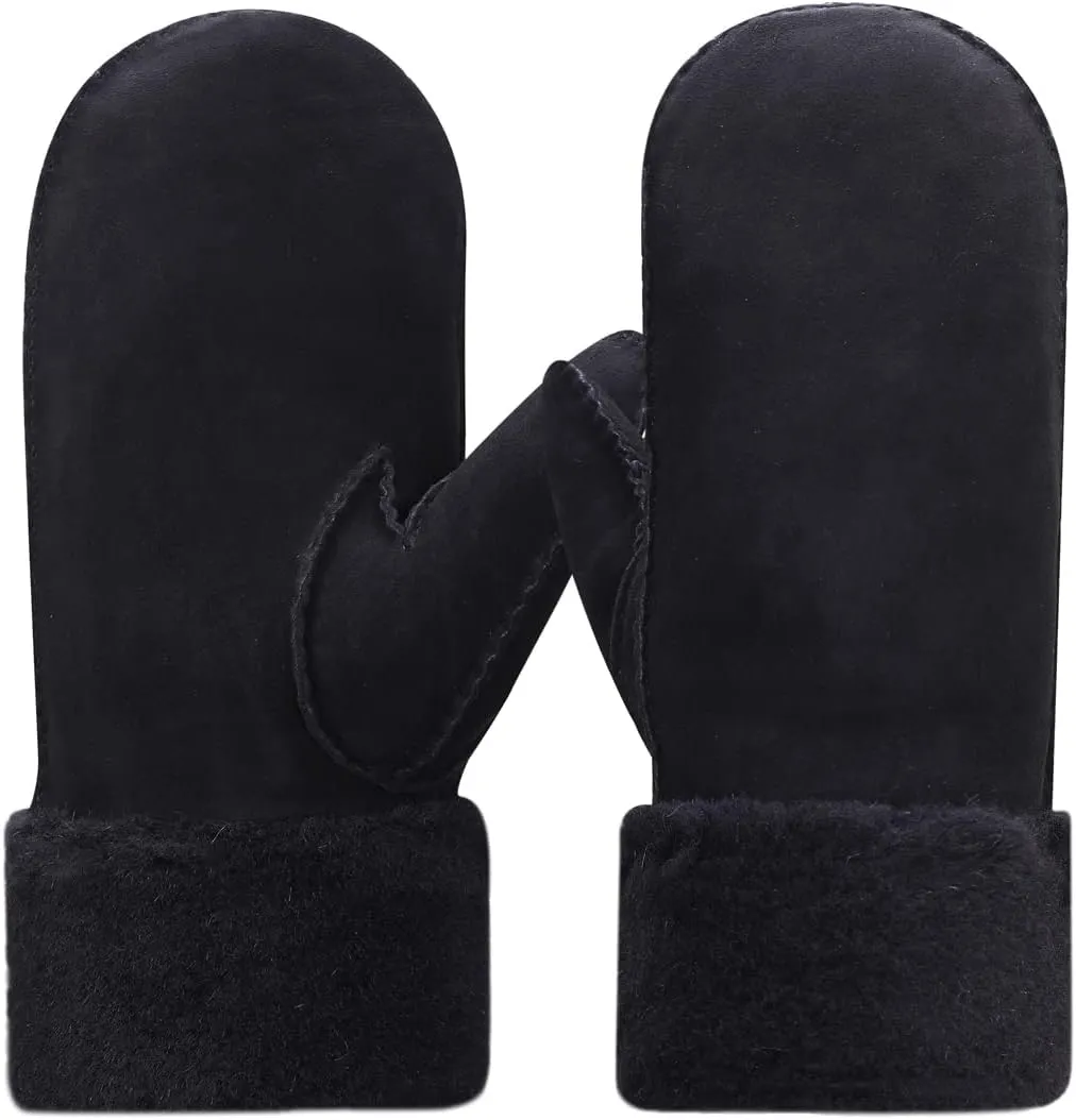 Harssidanzar Women Winter Mitten Gloves,Sheepskin Shearling Heated Warm Furry Cuff Gloves KL024US