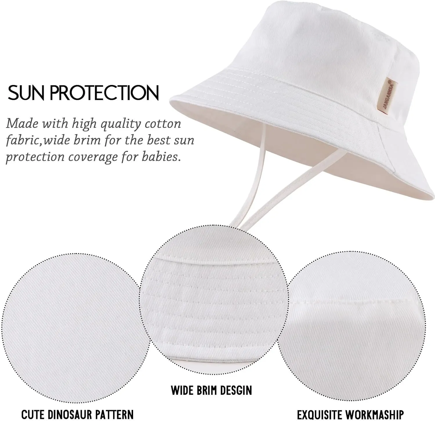 JANGANNSA Cotton Girls Baby Sun Hat Toddler Bucket Hat Wide Brim Kids Beach Sun Caps Infant Girls Summer