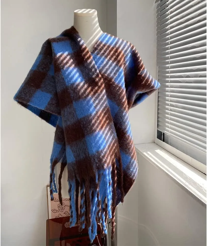 Large Chunky Plaid Scarf Checked Colorful Oversized Scarves Soft Big Cashmere Wool Thick Winter Warm Blanket Women