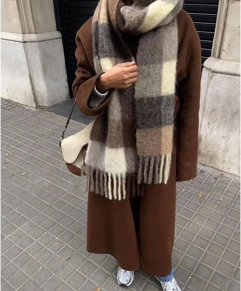 Large Chunky Plaid Scarf Checked Colorful Oversized Scarves Soft Big Cashmere Wool Thick Winter Warm Blanket Women