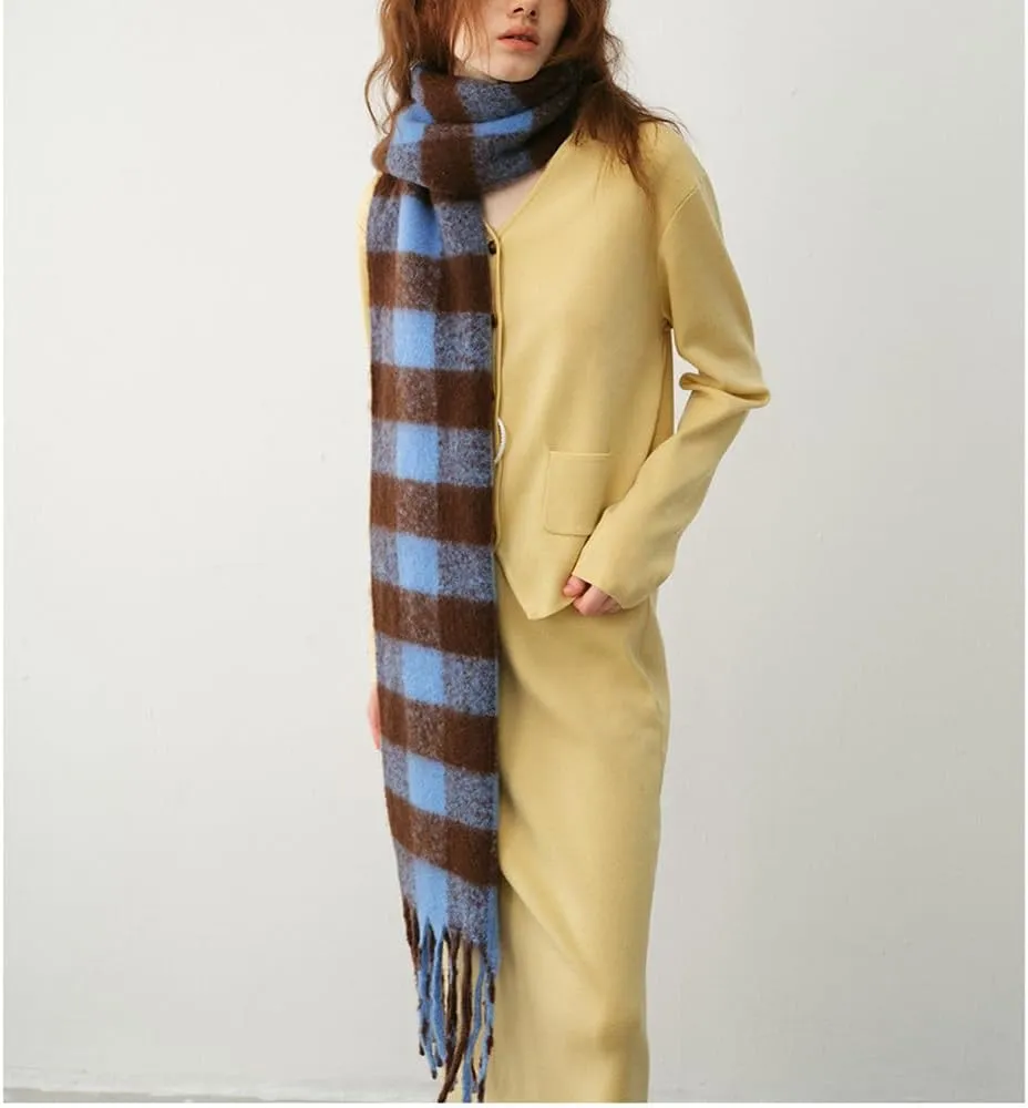 Large Chunky Plaid Scarf Checked Colorful Oversized Scarves Soft Big Cashmere Wool Thick Winter Warm Blanket Women