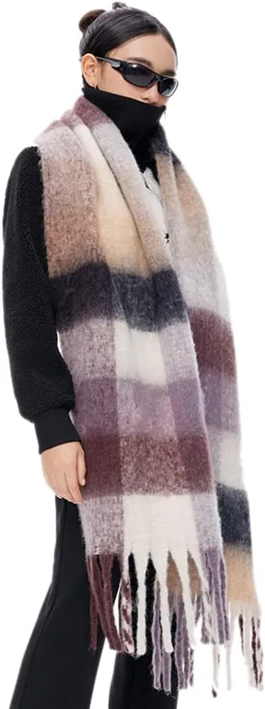 Large Chunky Plaid Scarf Checked Colorful Oversized Scarves Soft Big Cashmere Wool Thick Winter Warm Blanket Women