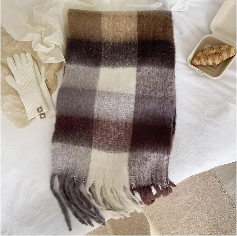 Large Chunky Plaid Scarf Checked Colorful Oversized Scarves Soft Big Cashmere Wool Thick Winter Warm Blanket Women