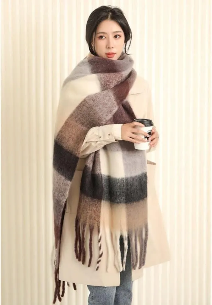 Large Chunky Plaid Scarf Checked Colorful Oversized Scarves Soft Big Cashmere Wool Thick Winter Warm Blanket Women