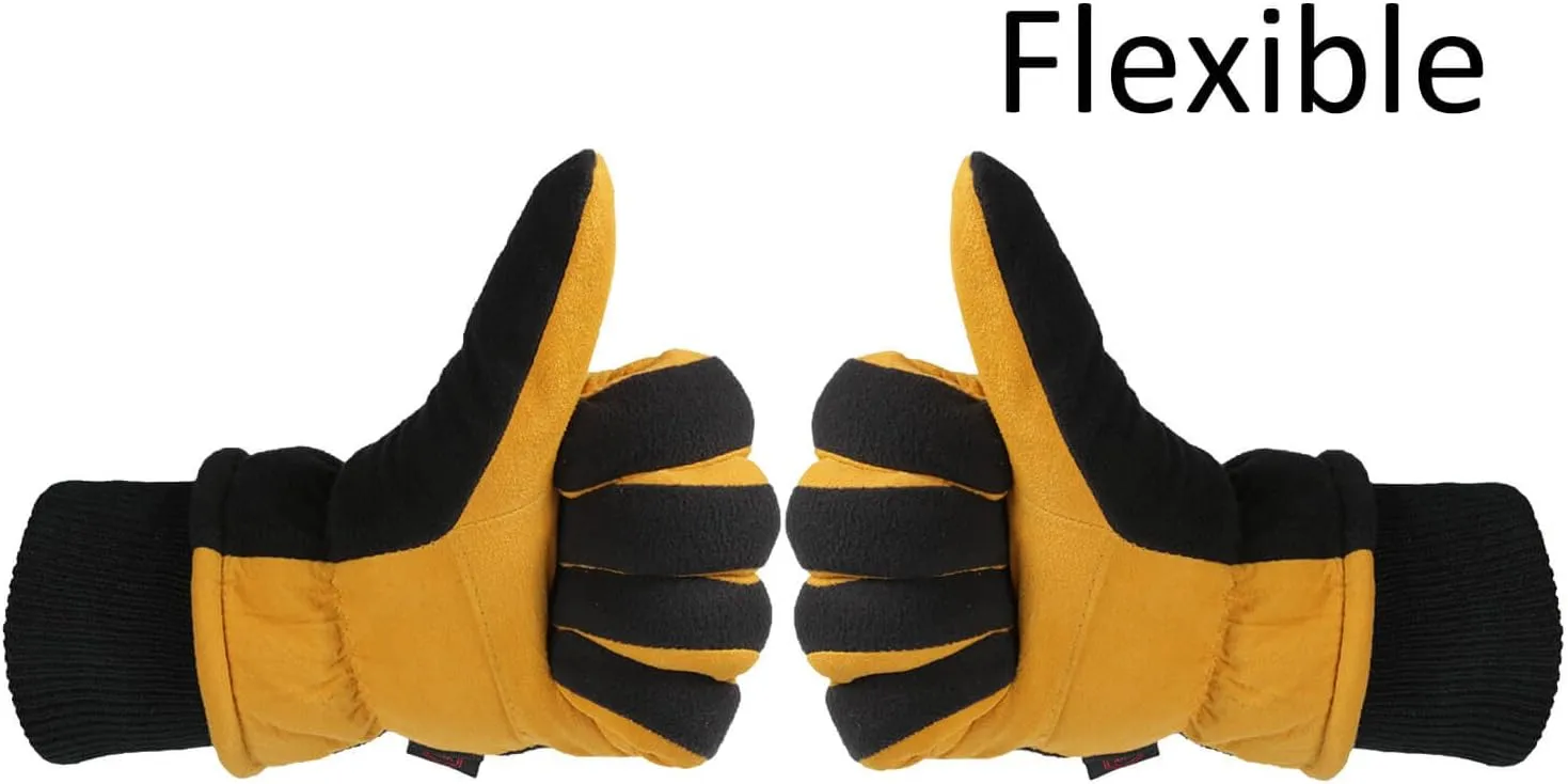 OZERO Men & Women Winter Gloves -30°F Deerskin Leather Water-resistant Windproof Cold Weather Glove for Driving Hiking
