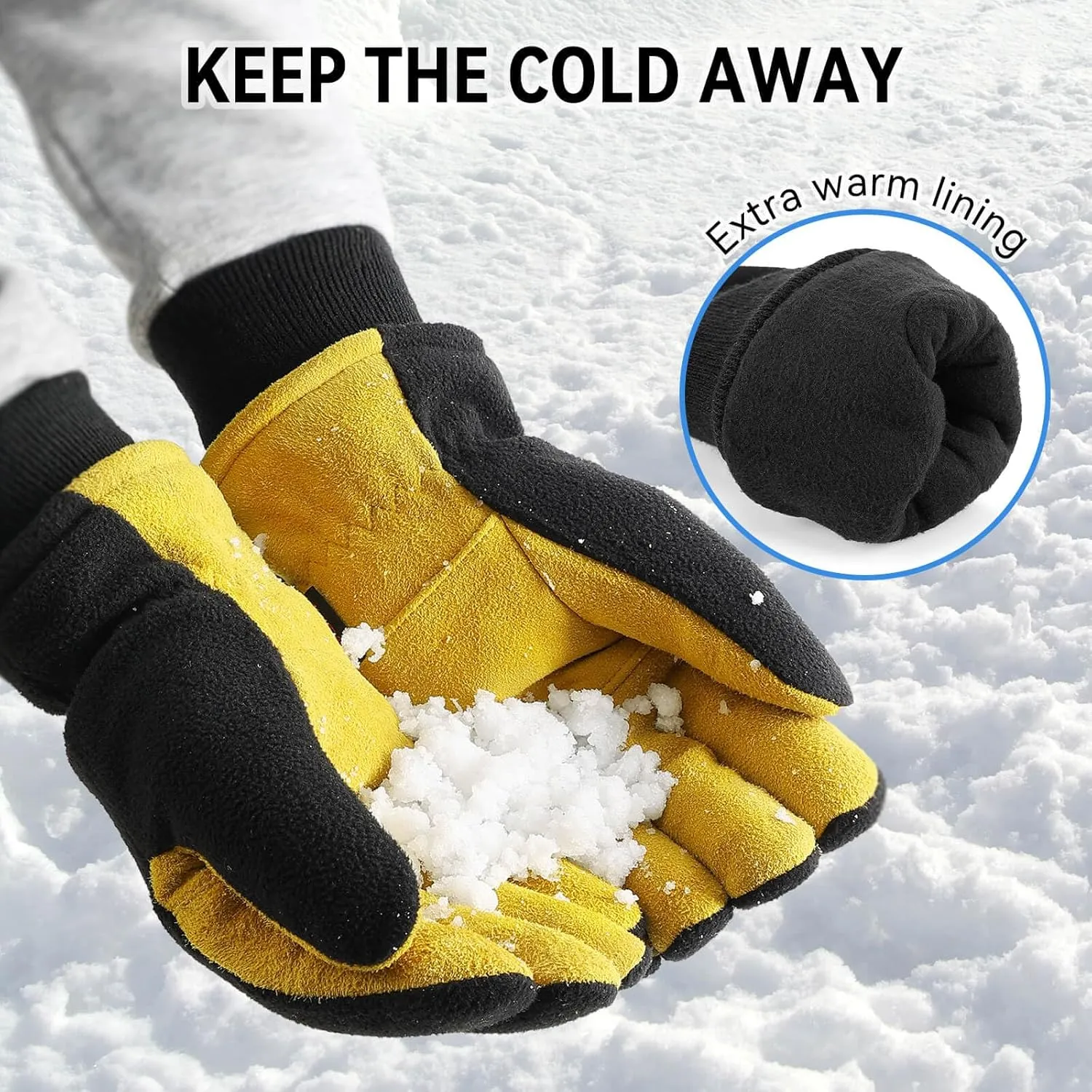 OZERO Men & Women Winter Gloves -30°F Deerskin Leather Water-resistant Windproof Cold Weather Glove for Driving Hiking
