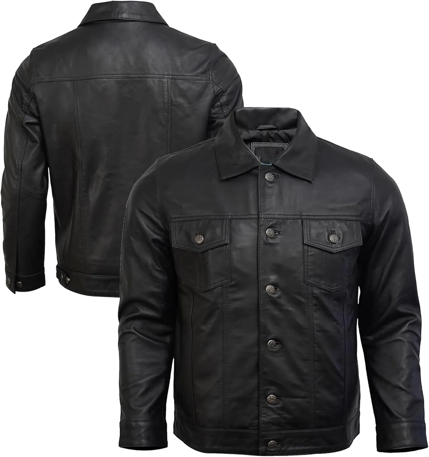 Premium Lambskin Leather Vintage Trucker Jacket Men - Shirt Collar Jacket