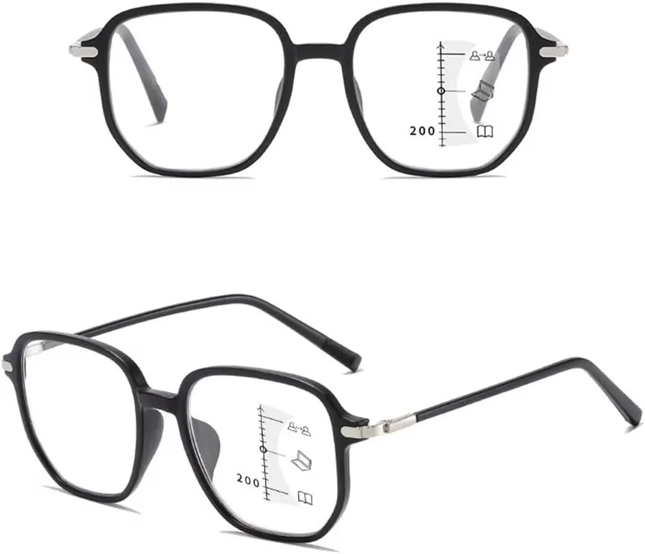 Progressive Multifocus Blue Light Blocking Reading Glasses for Men Women, Trendy Large Frame Computer Readers