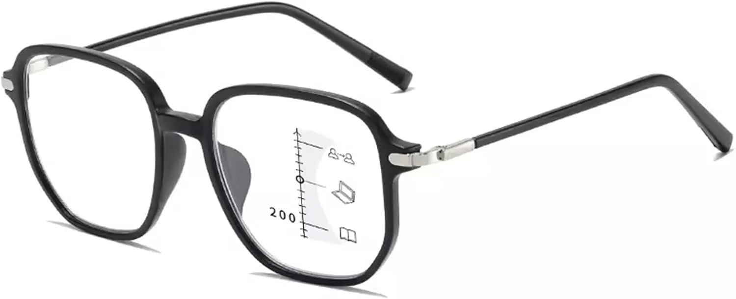Progressive Multifocus Blue Light Blocking Reading Glasses for Men Women, Trendy Large Frame Computer Readers