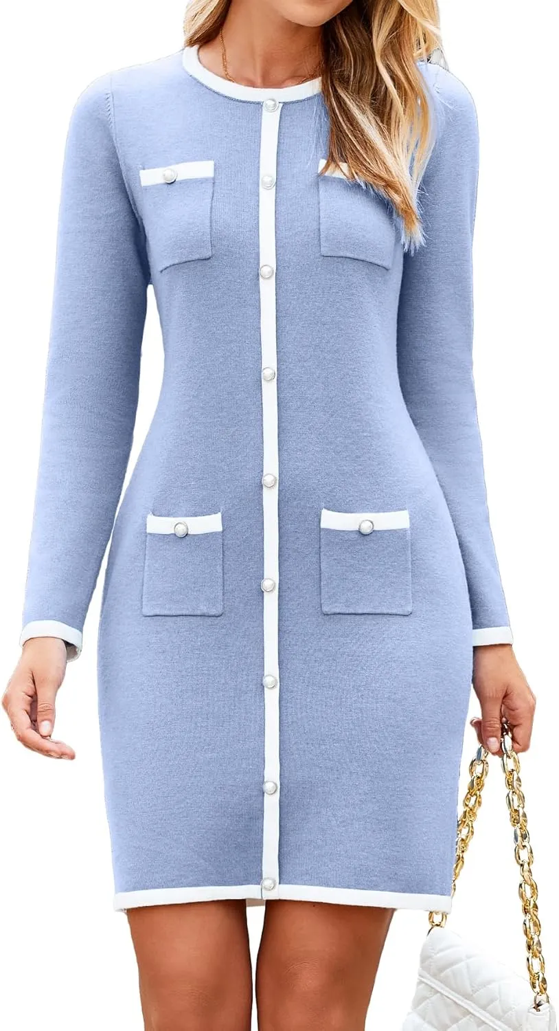 Simplee Womens Fall Winter Sweater Dress Long Sleeve Mini Dress Casual Knitted Bodycon Short Party Dress