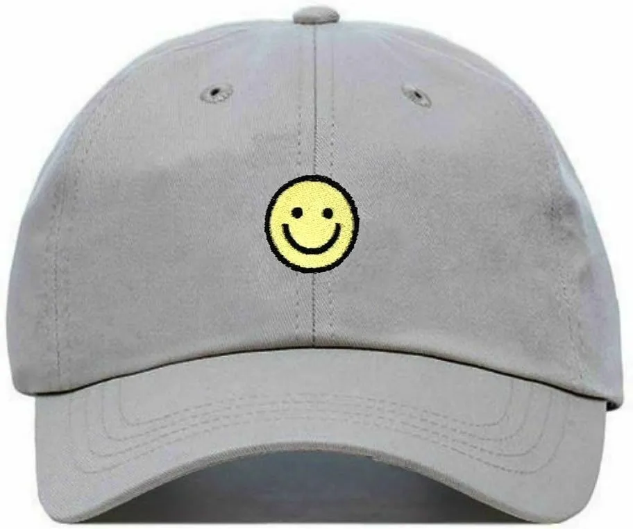 Smiley Face Baseball Hat, Embroidered Dad Cap, Unstructured Soft Cotton, Adjustable Strap Back (Multiple Colors)