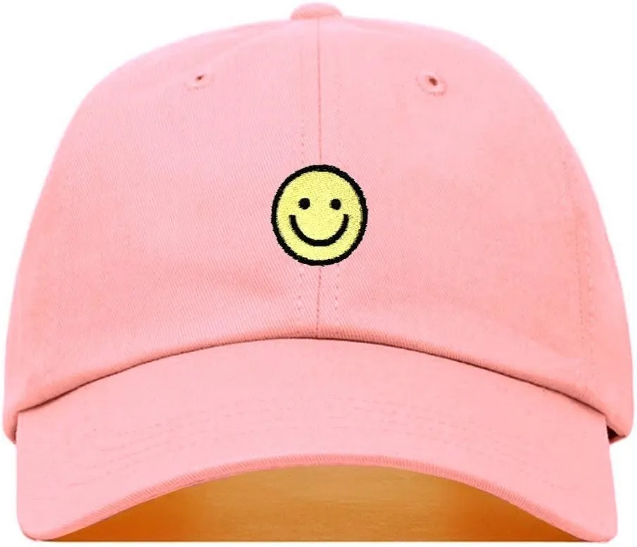 Smiley Face Baseball Hat, Embroidered Dad Cap, Unstructured Soft Cotton, Adjustable Strap Back (Multiple Colors)