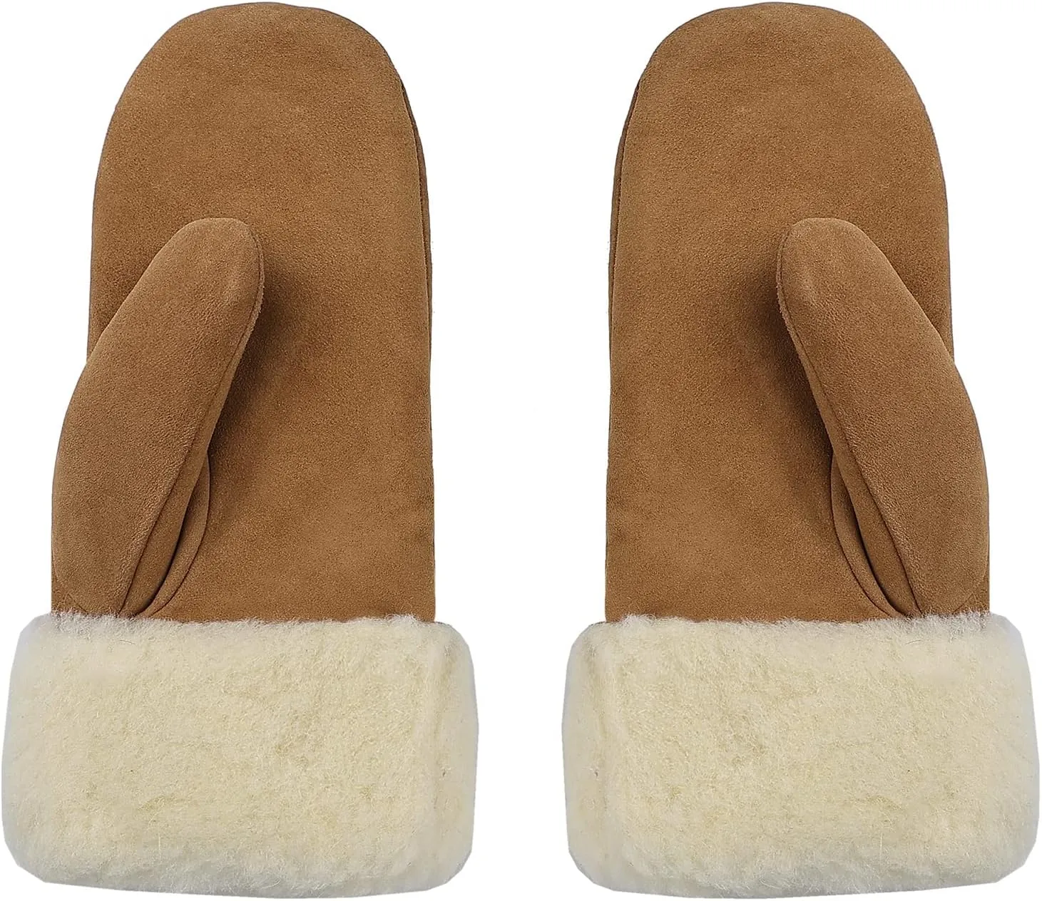 Surblue Winter Mittens Suede Sheepskin Gloves Leather Fur Premium Shearling Warm Cuff Thick Lambswool Lined Cold Weather