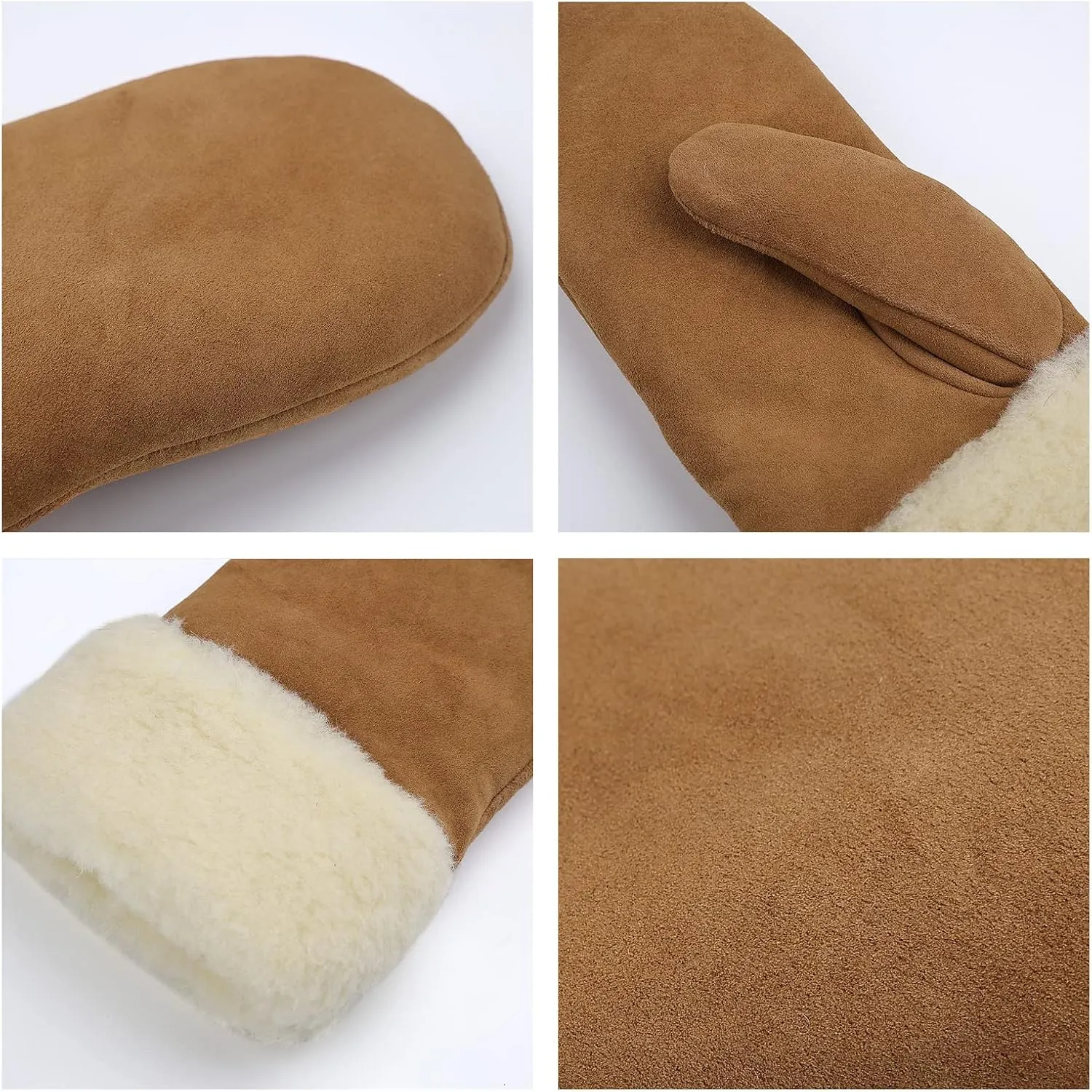 Surblue Winter Mittens Suede Sheepskin Gloves Leather Fur Premium Shearling Warm Cuff Thick Lambswool Lined Cold Weather