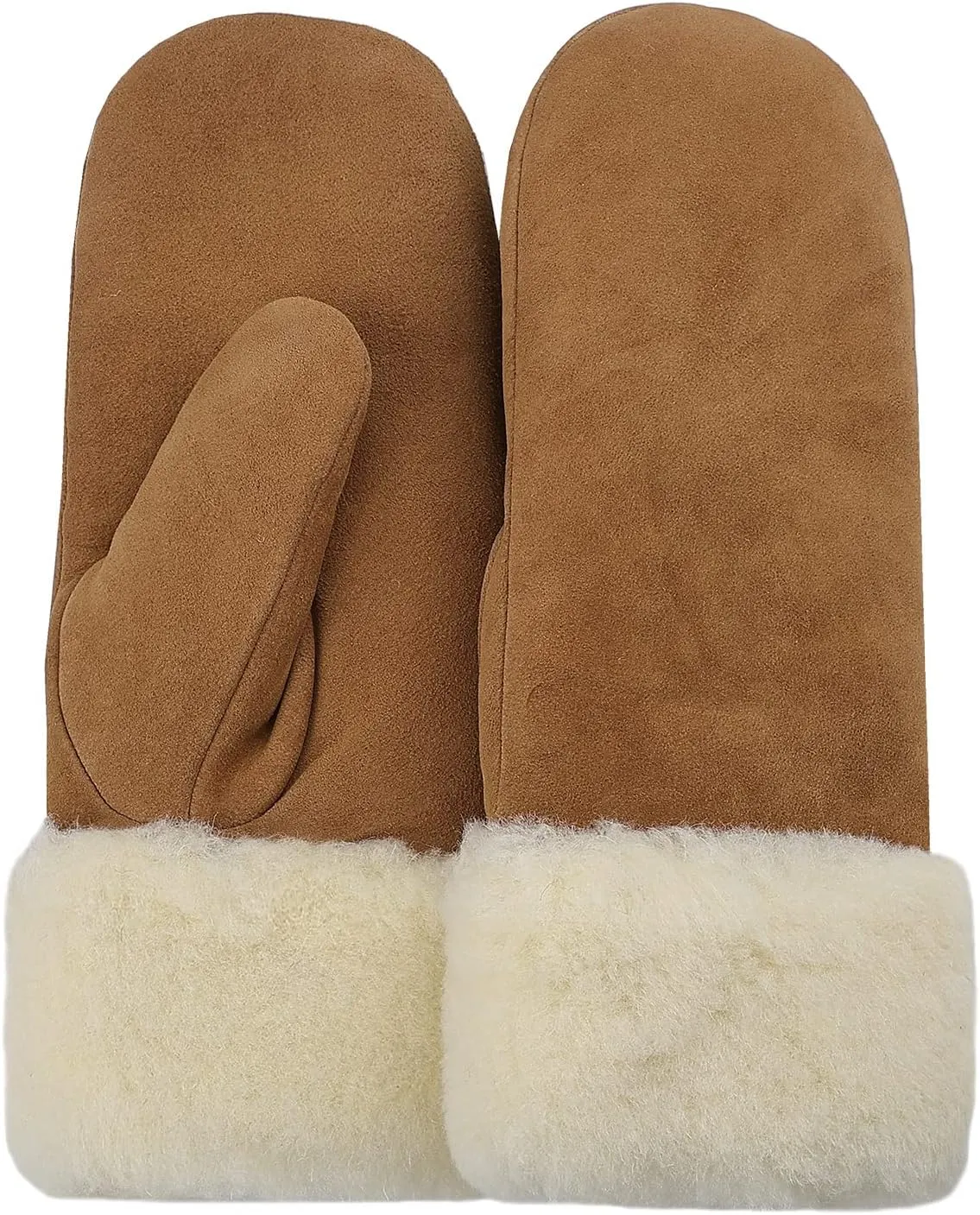 Surblue Winter Mittens Suede Sheepskin Gloves Leather Fur Premium Shearling Warm Cuff Thick Lambswool Lined Cold Weather