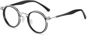 Tel Retro Oval Small Prescription Glasses Frame Man，Metal Acetate Eyeglasses 47-26-150mm