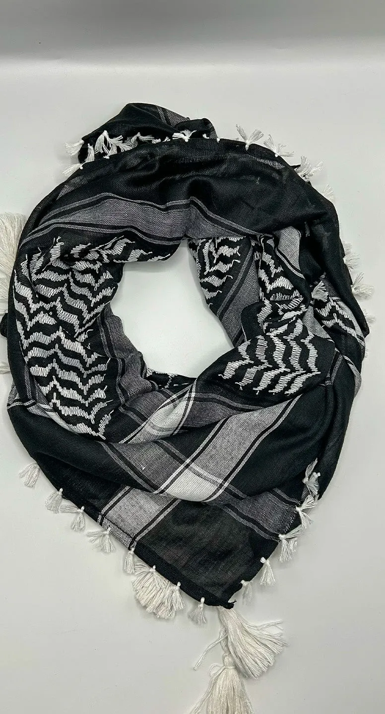 Traditional Palestine Keffiyah Scarves - Black & White