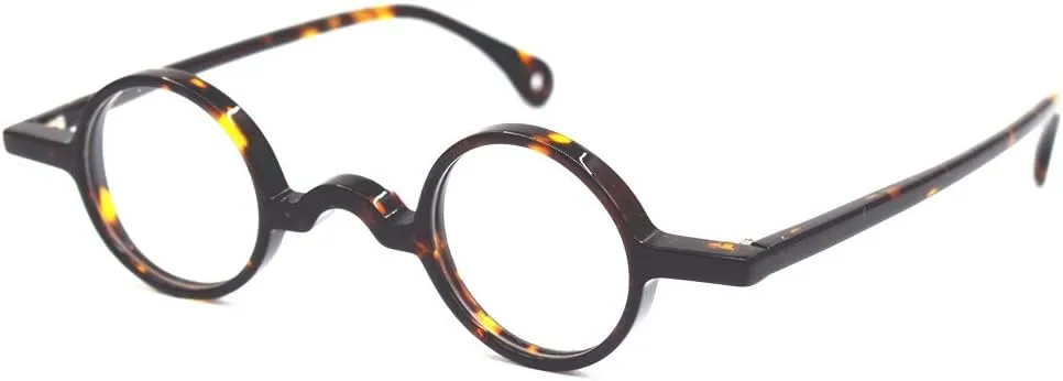 Vintage Small Round 34mm Eyeglass Frames Acetate Full Rim Hand Made Men Women Unisex Myopia Rx able