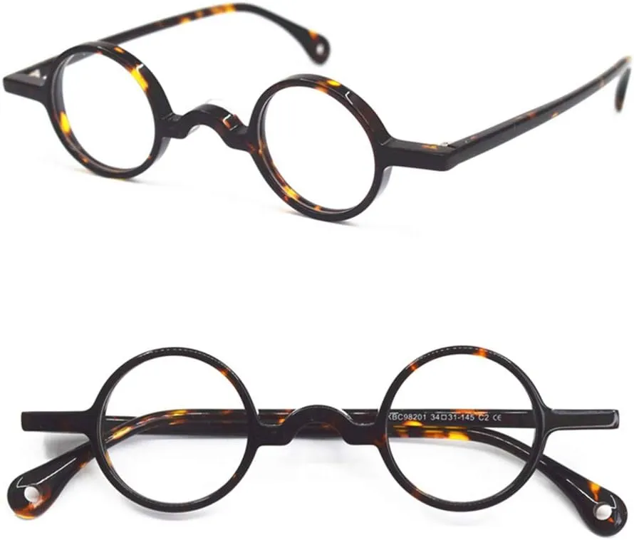 Vintage Small Round 34mm Eyeglass Frames Acetate Full Rim Hand Made Men Women Unisex Myopia Rx able